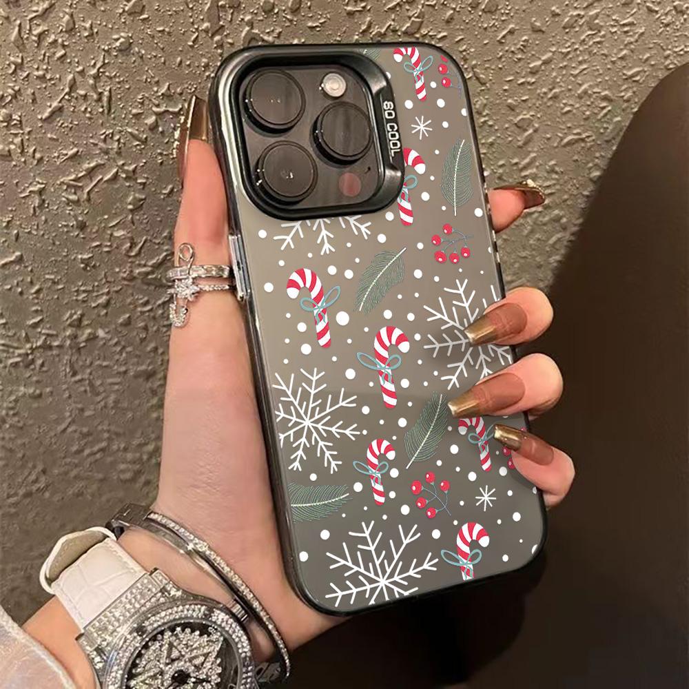 Чехол для телефона с рождественским снежинкой для iPhone 17 Pro Чехол iPhone 13 12 11 14 15 16 Pro Max IMD Жесткий противоударный матовый чехол