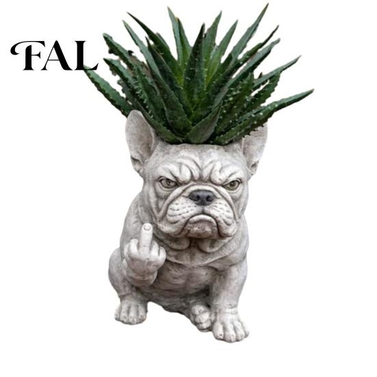 Indoor Decorative Planter Funny Bulldog Pot Novelty Middle Finger Dog Flower Cute Unique Garden Decor Statue for Outdoor Office Desk Creative