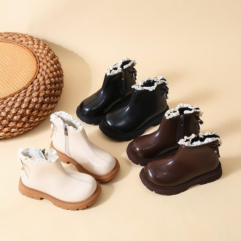 Youth style shoes Girls Lace Trim Mary Jane Style Soft Sole Boots Toddlers Kids Fall Winter Comfortable Fashion Ankle