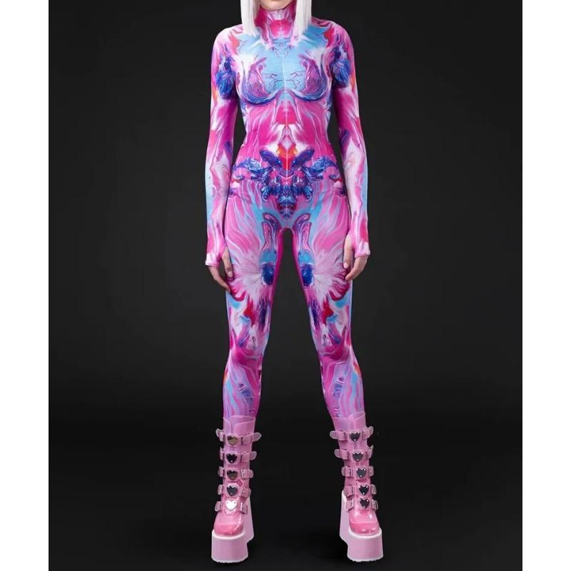 Косплей Костюм Женский Сексуальный Костюм Цветной Элемент Синий Мускулистый Хэллоуин Боди Для Взрослых Спортивный Комбинезон С Высокой Талией