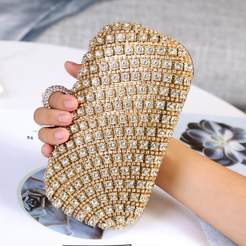 Sparkly Diamond Evening Bags for Women 2024 Finger Ring Clutch Bag Chain Shoulder Handbags Luxury Wedding Party Purse Sac A Main