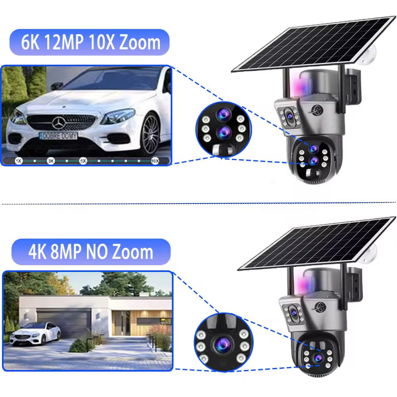 LS VISION 10-кратный зум 4G солнечная камера видеонаблюдения наружная 6K 12MP три объектива 360 PTZ беспроводные камеры безопасности с автоматическим отслеживанием V380 Pro APP