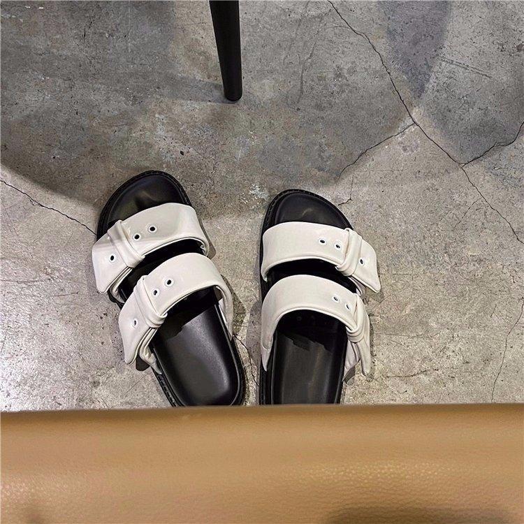 Fashion Shoes Slippers Soft Shallow Slipers Women Slides Med Platform Cover Toe Comfort 2025 Rome Rubber Fabric Spring Hoof Heels PU