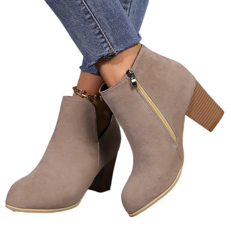 Large Size High-heeled Fashion Boots Autumn and Winter New Short Tube Outer Wear Side Zipper Fashion Women's Boots Wish