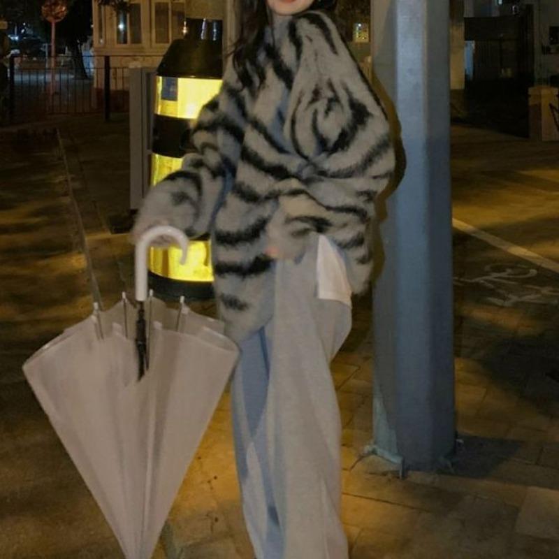 Корейский теплый свитер с леопардовым принтом, верхняя одежда, осенне-зимняя свободная одежда с напуском, мягкий клейкий свитер средней длины, женский пуловер