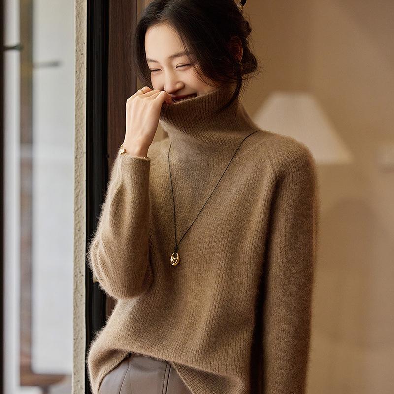 Spring New Turtleneck Sweater Knitted Sweater Wool Inner With Solid Color Loose Temperament Thin Wool Bottoming Shirt