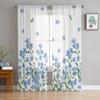 Watercolor Blue Flowers Farmhouse Countryside Voile Sheer Curtains Living Room Window Tulle Curtain Kitchen Bedroom Home Decor