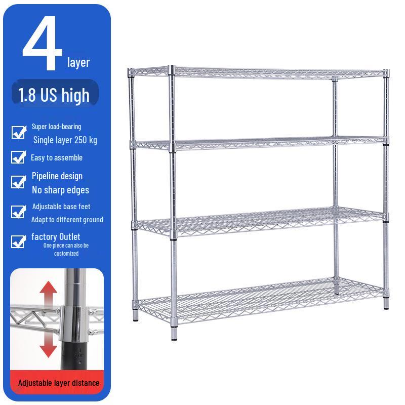 Chrome Wire Mesh Multi-layer Storage Rack - Stainless Steel Shelving for Household and Warehouse.