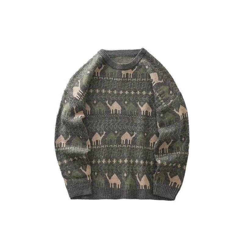 Мужской свитер 2024 года, осень и зима, новый модный жаккардовый пуловер с круглым вырезом, вязаная верхняя одежда, нижнее белье, мужской свитер