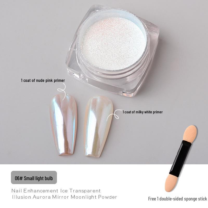 Маникюр с жемчужной пудрой Hailey Lux Satin: Свадебные ногти «Белый лунный свет»