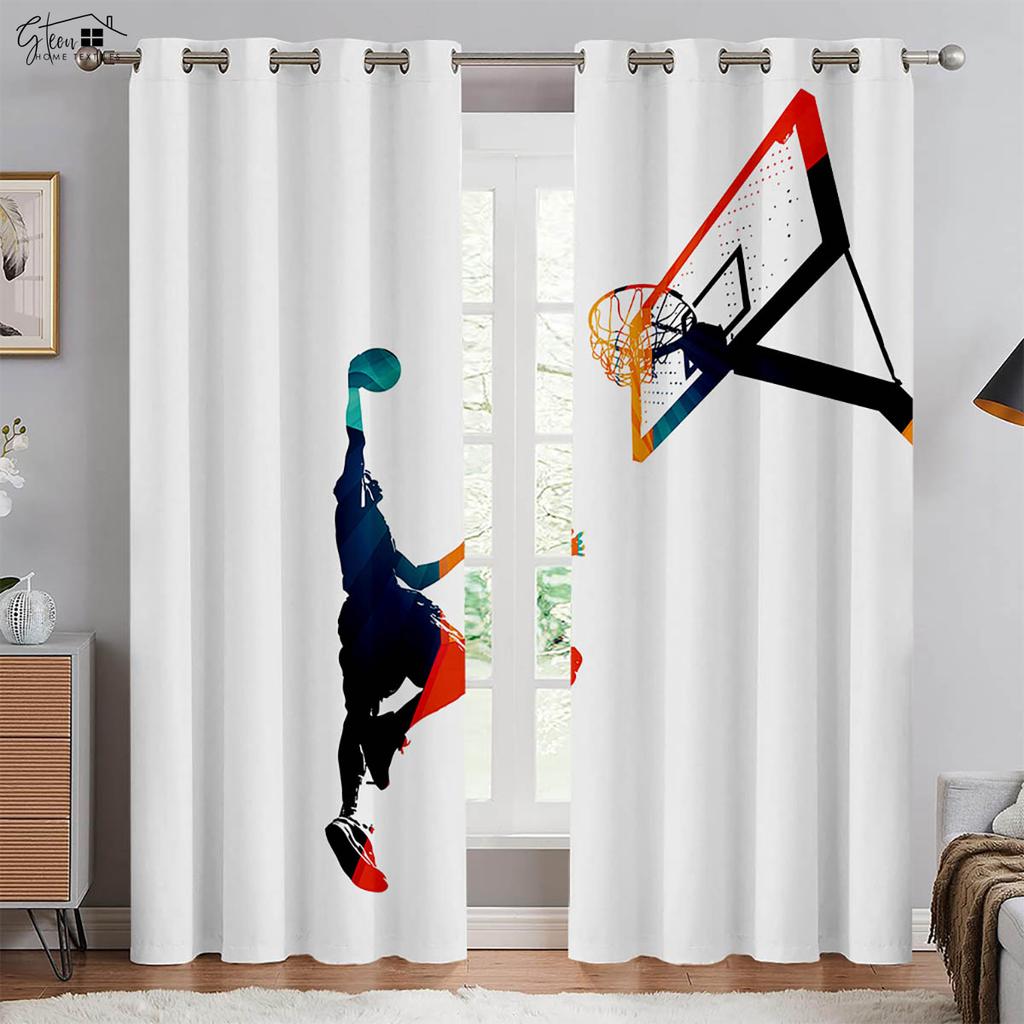 2 шт. Крутые шторы с изображением баскетбола и 3D-печатью для соревнований по баскетболу Slam Dunk, декоративные шторы для гостиной, комнаты для мальчиков, можно стирать в стиральной машине