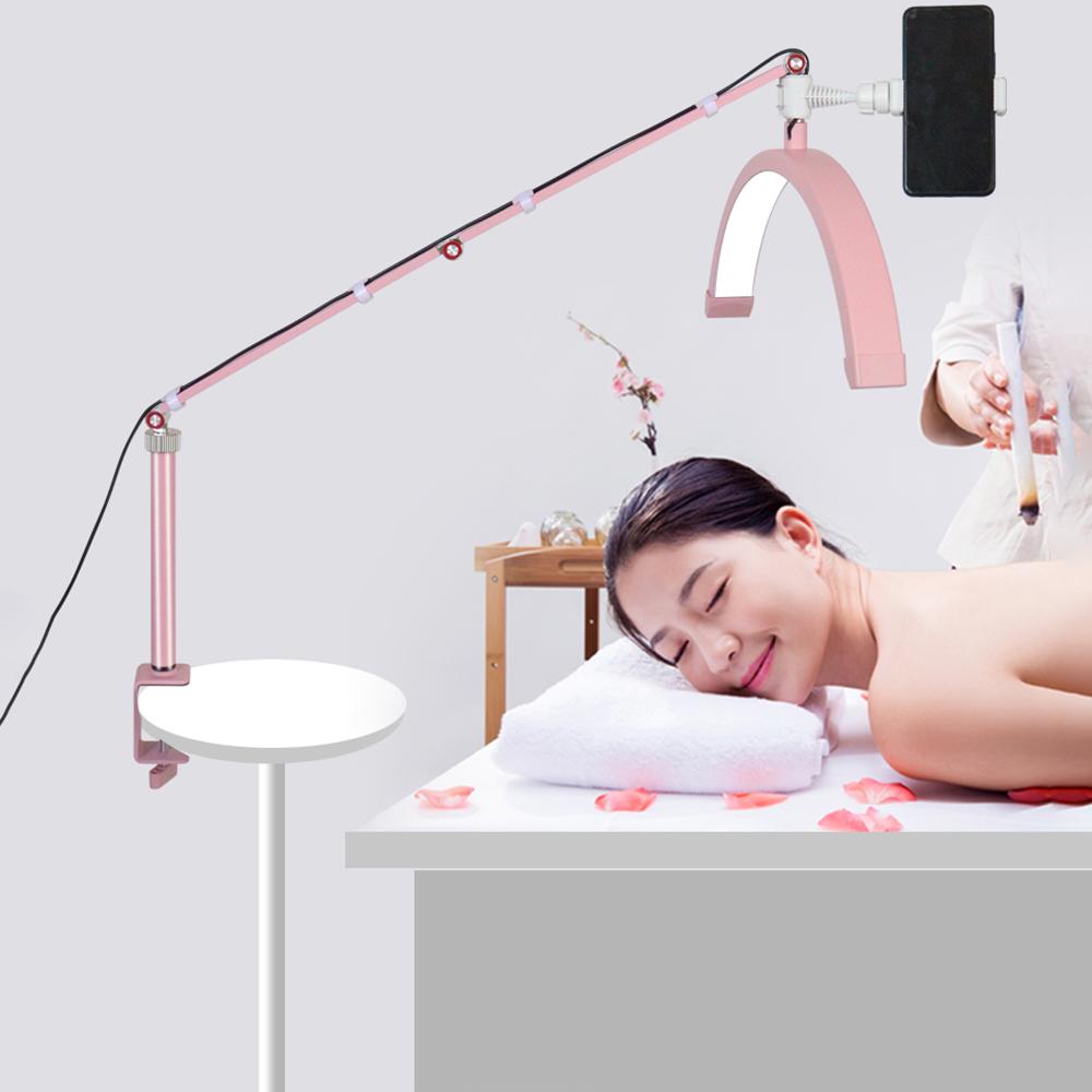 Andoer HD-M3X Настольный светодиодный светильник для видеосъемки в форме полумесяца, заполняющий свет 3000K-6000K с регулируемой яркостью и C-образным зажимом