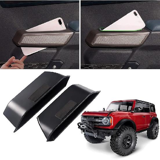 WDG Контейнер-органайзер для ручки двери Для Ford Bronco 2024 2025 Аксессуары для интерьера автомобиля, ABS Передняя и задняя боковая ручка двери Карман для телефона