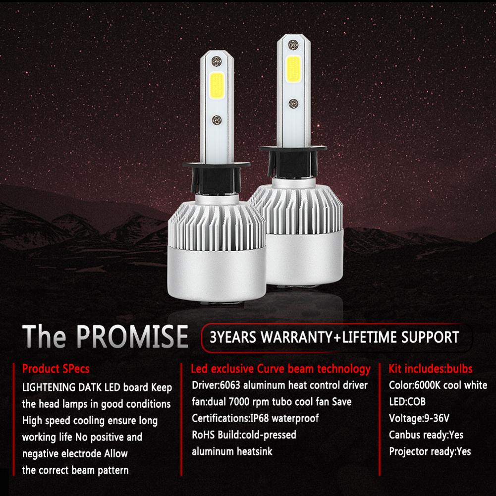 2 шт. Автомобильные ходовые огни H7 H1 H3 светодиодные фары дальнего света 9000LM 72W 6500K для автомобиля грузовика