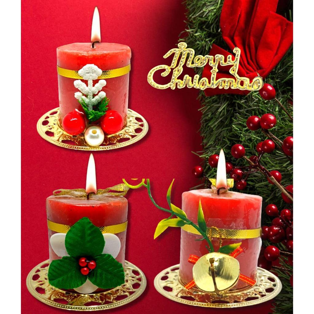 Рождественские свечи с декоративными элементами для Рождества, свечи с Сантой для украшения дома и офиса (Пакет из 3)
