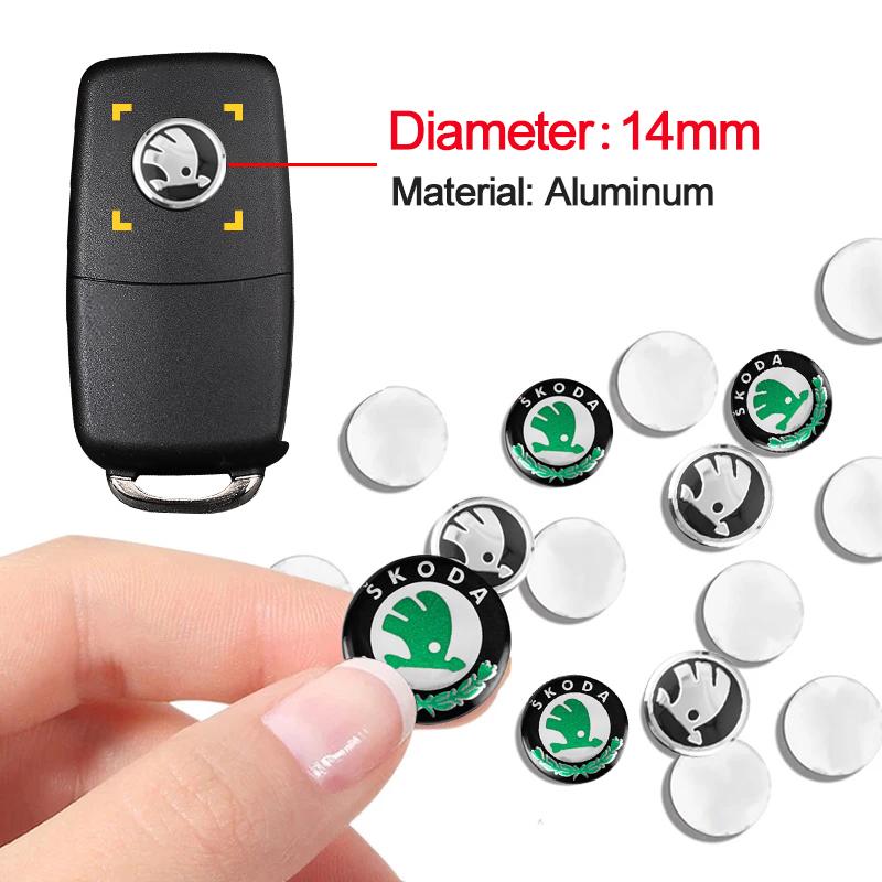 HIAQ2 14mm Aluminum Alloy Car Remote Key Badge Stickers Decoration For Skoda Octavia Kodiaq Enyaq Kamiq Scala Superb Fabia Rapid Yeti