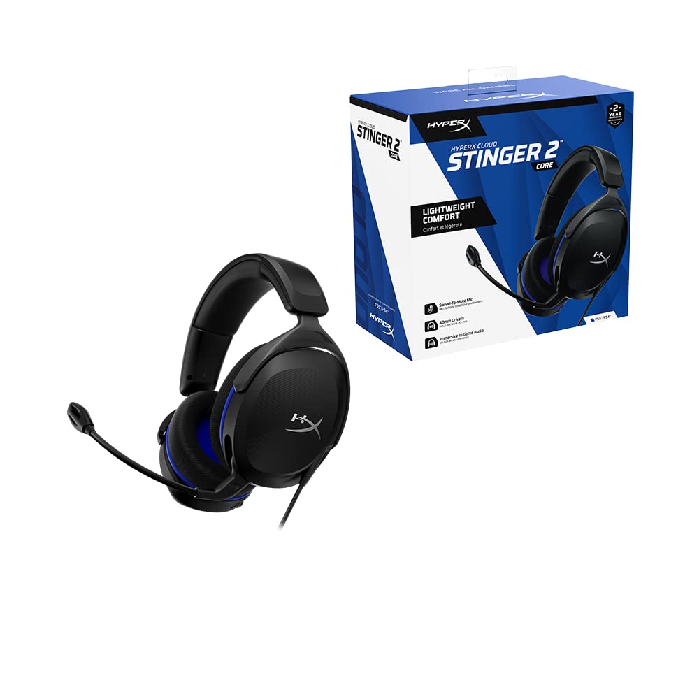 HyperX Cloud Stinger 2 Core PlayStation Gaming Lightweight Headset with Rotating Mute 40mm Drivers Black - Headset, Over-Ear Mic, Function, -