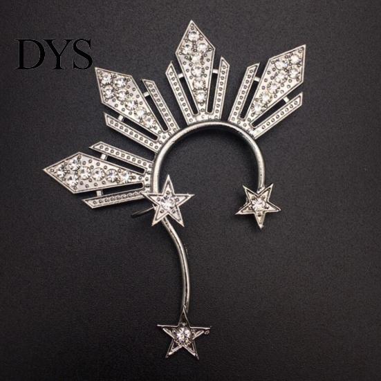 Fake Piercing Earring 1Pc Ear Clip Non Faux Crystal Shiny Geometric Electroplating Women Cuff Pentagram Fan-shaped Jewelry Decoration Gifts