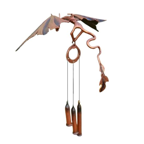 Металлический колокольчик с изображением летящего дракона с 3 трубками, натуральная успокаивающая мелодия для сада, патио, уличного винтажного подвесного колокольчика с драконом, украшение