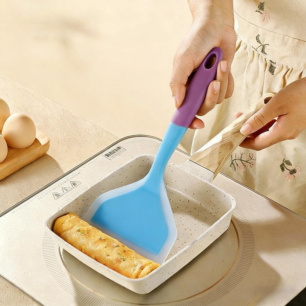 10inch Of Silicone Spatula, For Nonstick Cookware Flat Wide Pancake Multifunction Spatula Food Turner Heat Resistant Kitchen Omlet Flipper For Egg