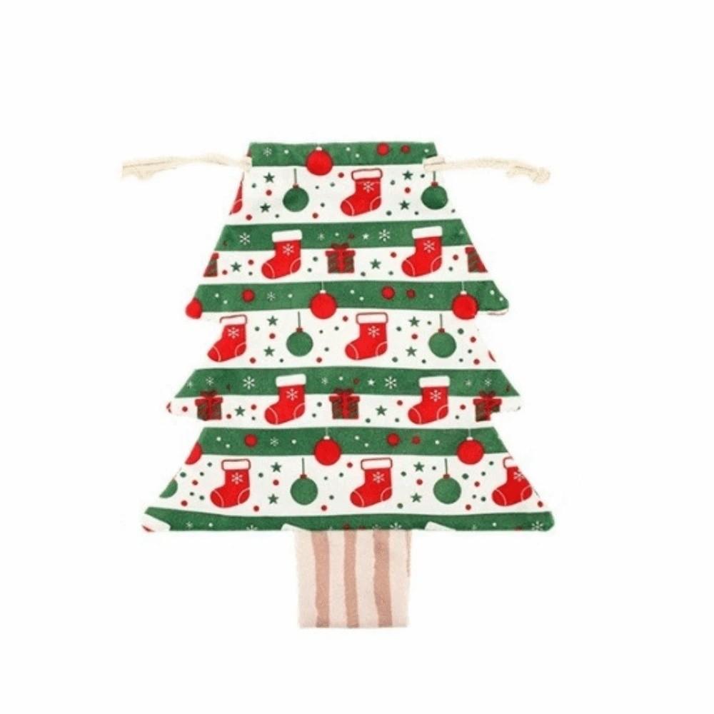 Tree Shaped Christmas Gift Bag Christmas Stockings Snowflakes Pattern Drawstring Bag Velvet Christmas Tree Shaped Bag