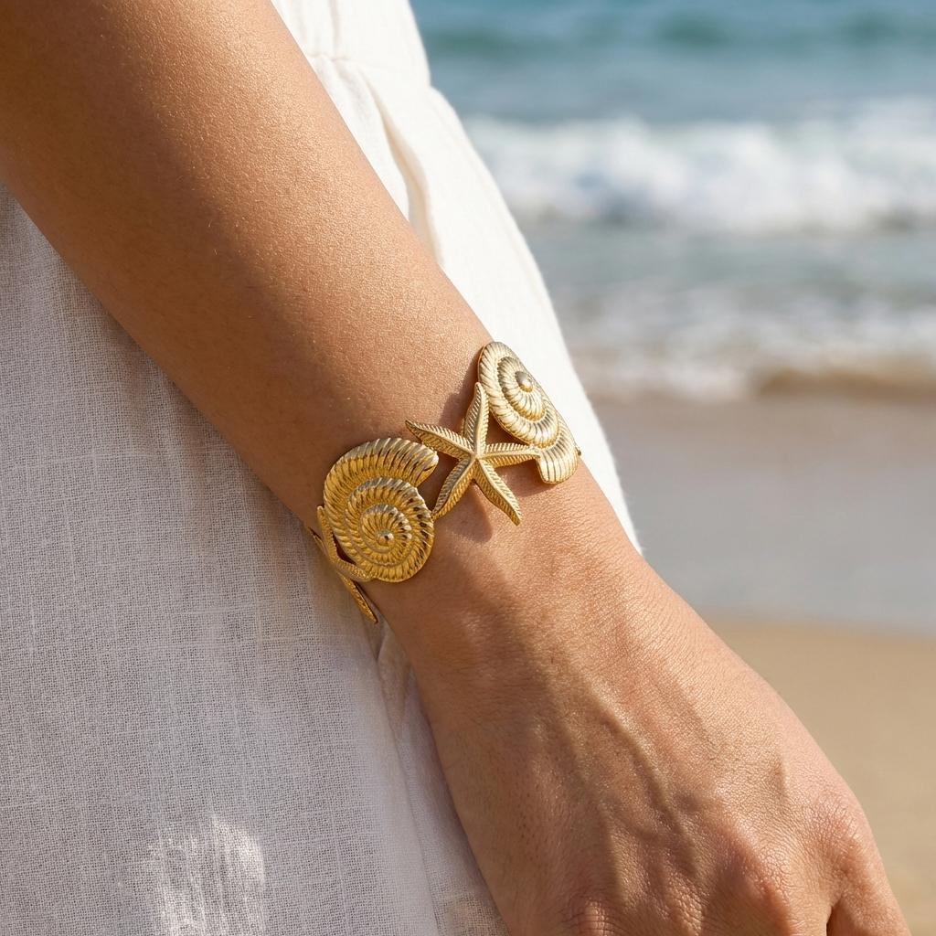 Creative Starfish Conch Splicing Bracelet for Women Stainless Steel Turtle Ocean Geometry Cuff Bangles Summer Beach Jewelry