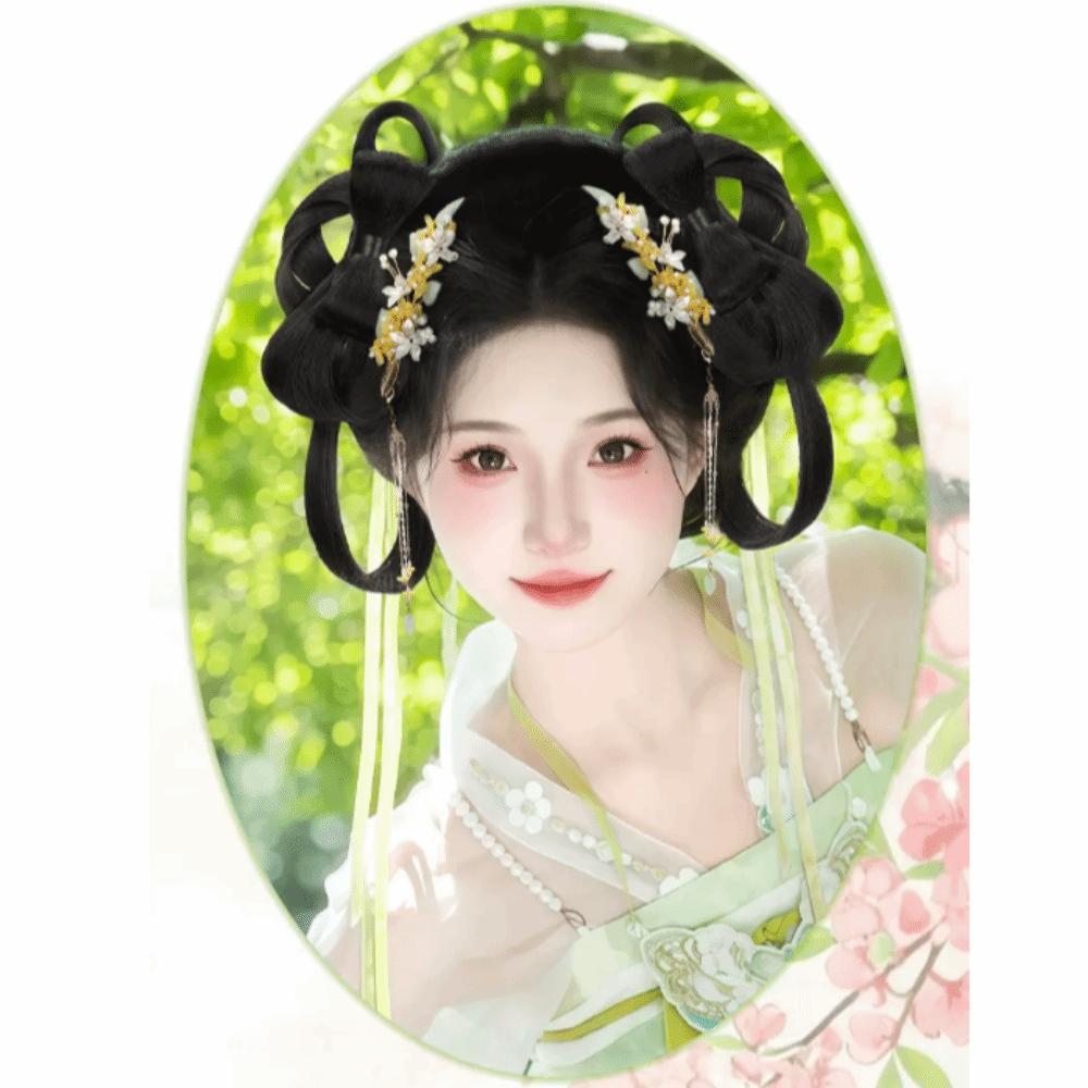 2Pcs Black Chinese Double Chignon Headdress Integrated Hair bun For Women