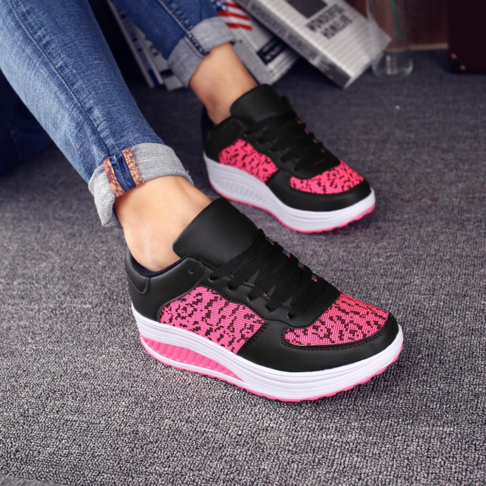 Women Thick-soled Sports Shoes PU Leather Outdoor Sneakers Non-slip Rocker Shoes Fashion Platform Shoes