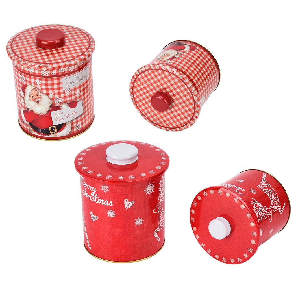 2PCS Christmas Jar with Lid Gift Candy Storage Jar Tinplate Sealed Storage Canister for Biscuits Sna