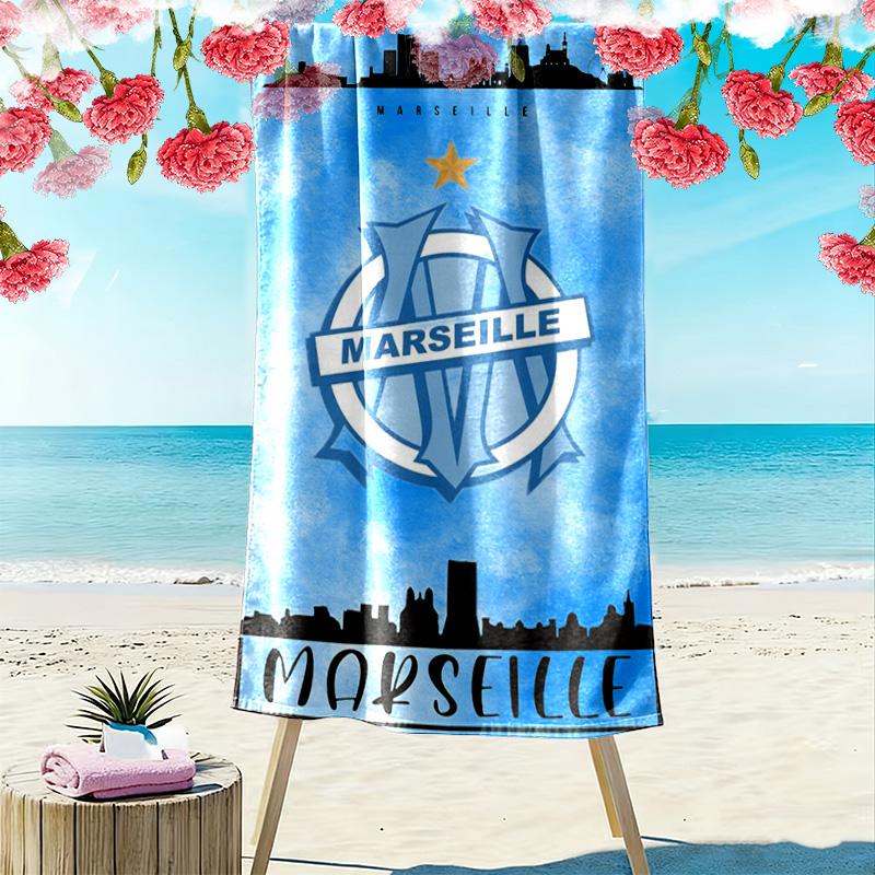 Olympique de Marseille Print Beach Towel, Large Soft Quick Dry Towel for Beach Camping Swimming