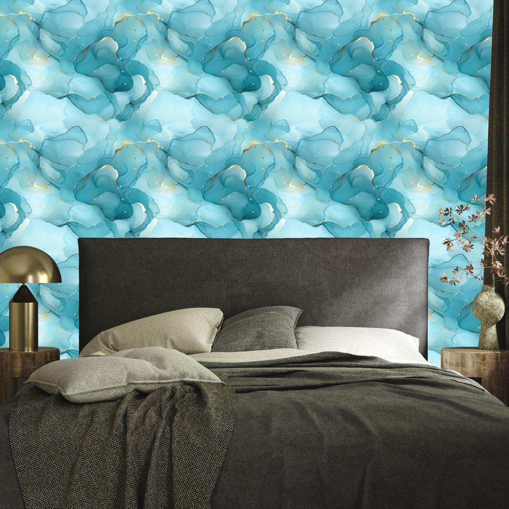 Wallpaper Ink turquoise, celadon, sea green and green 50x1000