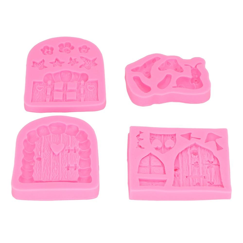 4pcs Non-Stick Silicone Chocolate Molds Easy Release Door Mushroom Mold Cupcake Topper