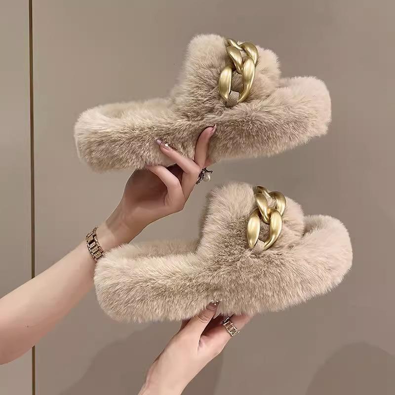 Интернет-знаменитость Мао Мао тапочки женские осенне-зимние цепочка взрыв мода домашние увеличивающие рост толстая подошва тапочки весенне-летние