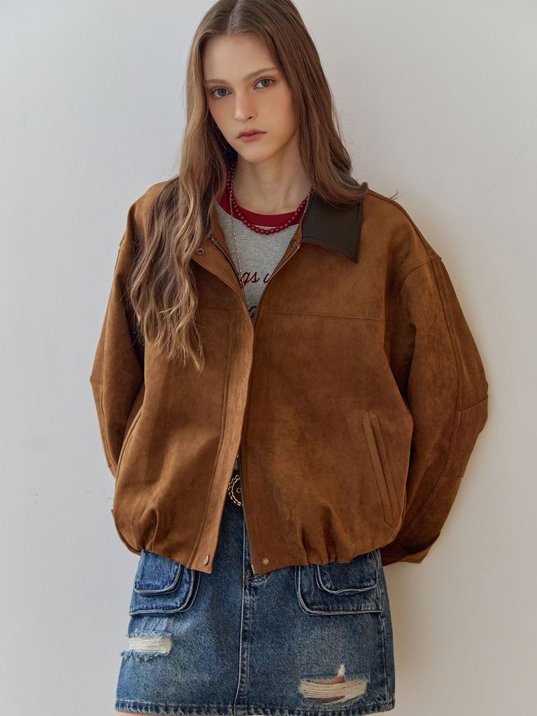 Maxza Leather Contrast Collar Faux Suede Jumper