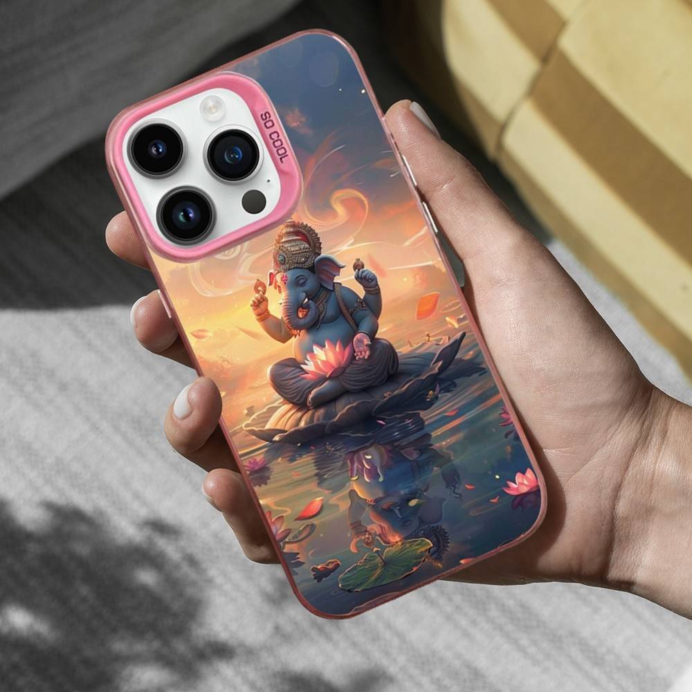 India Ganesha Elephant Phone Case For iPhone 16,15,14,17,13,12,11,Mini,Pro,SE,XS,MAX Pink Matte Silicone Cover