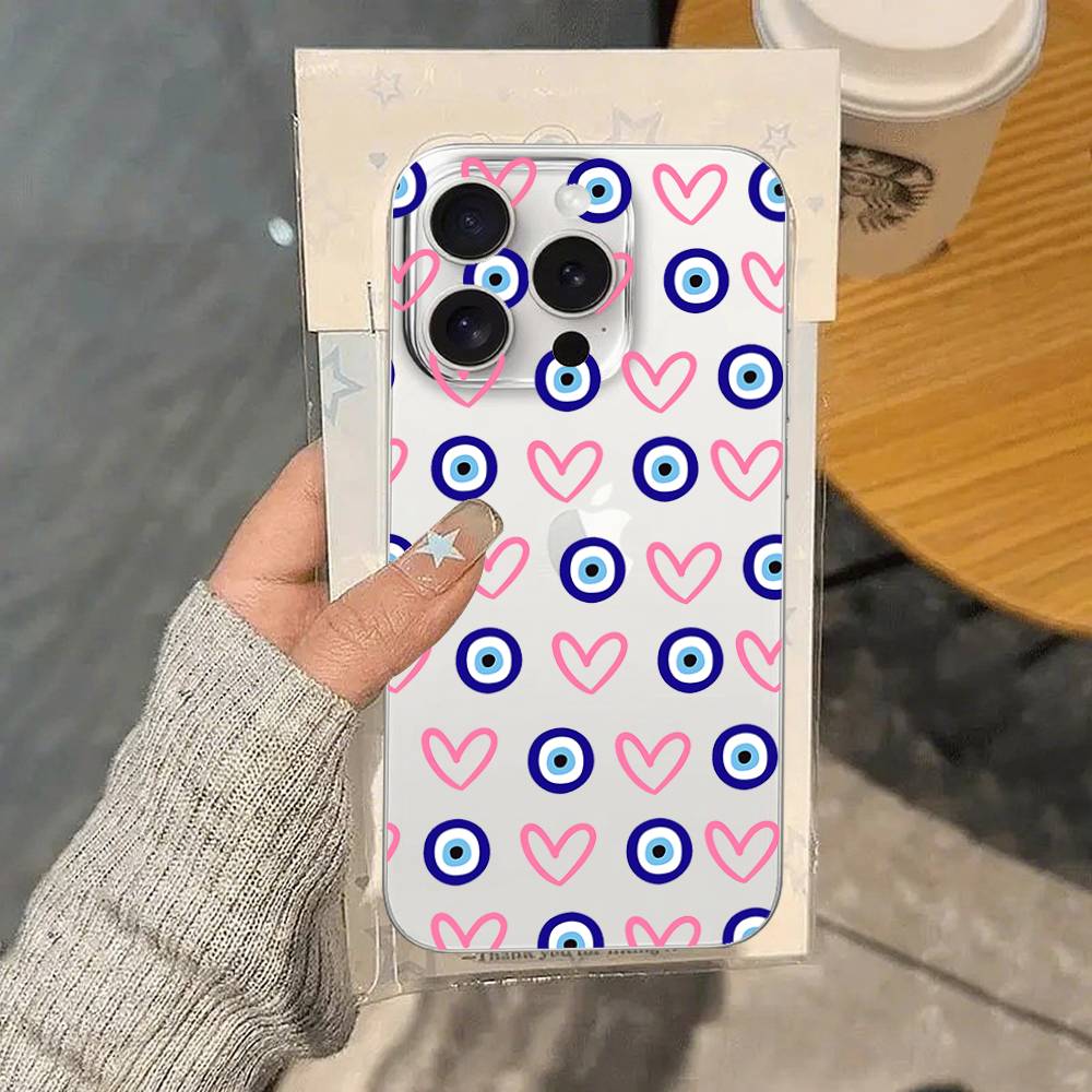 Чехол для телефона 'Голубые глаза' для iPhone 17/16/15/11/13/14 Pro Max Plus/X/Xr/Xs Max/12mini Air Прозрачный