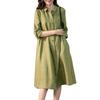 Women Shirt Dress Lapel 3/4 Sleeve High Waist Midi Dress Solid Color Loose Fit Summer Dress Office Lady Wear