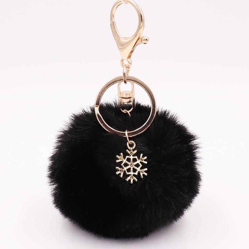 Christmas Snowflake Pom Pom Plush Keychain Charm