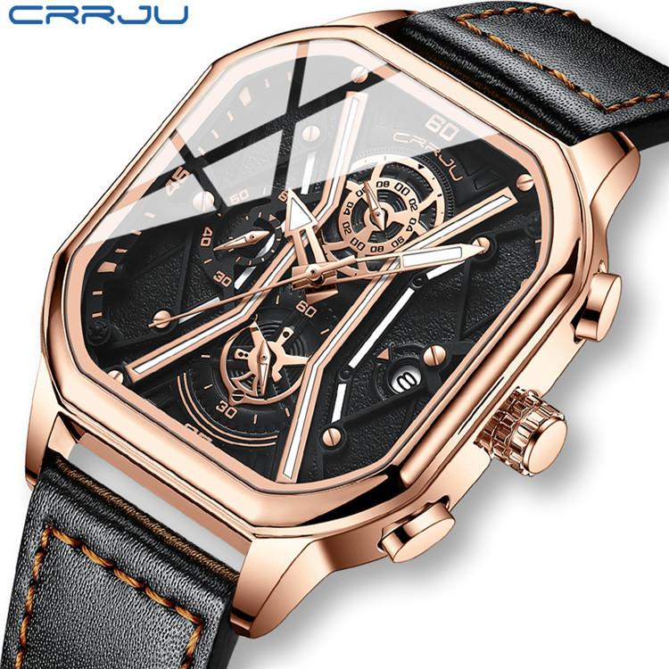 CRRJU New Leather Strap Men's Watch 2313 Watch Simple Business Personality Men Fashion Waterproof