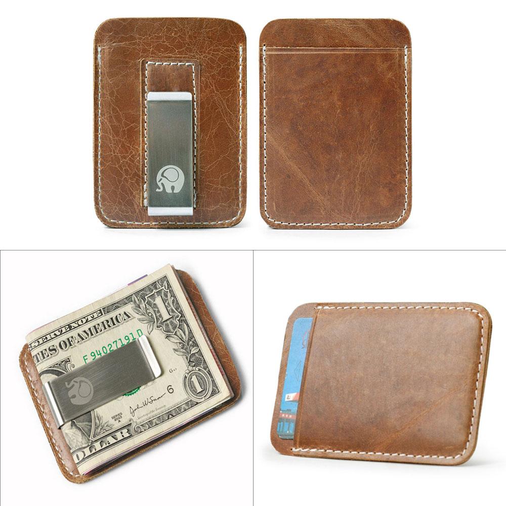 Genuine Leather Men Wallet Brown Coin Purse Small Mini Card Holder Male Wallet Pocket Thin Purses Money Bag Slim Wallet New