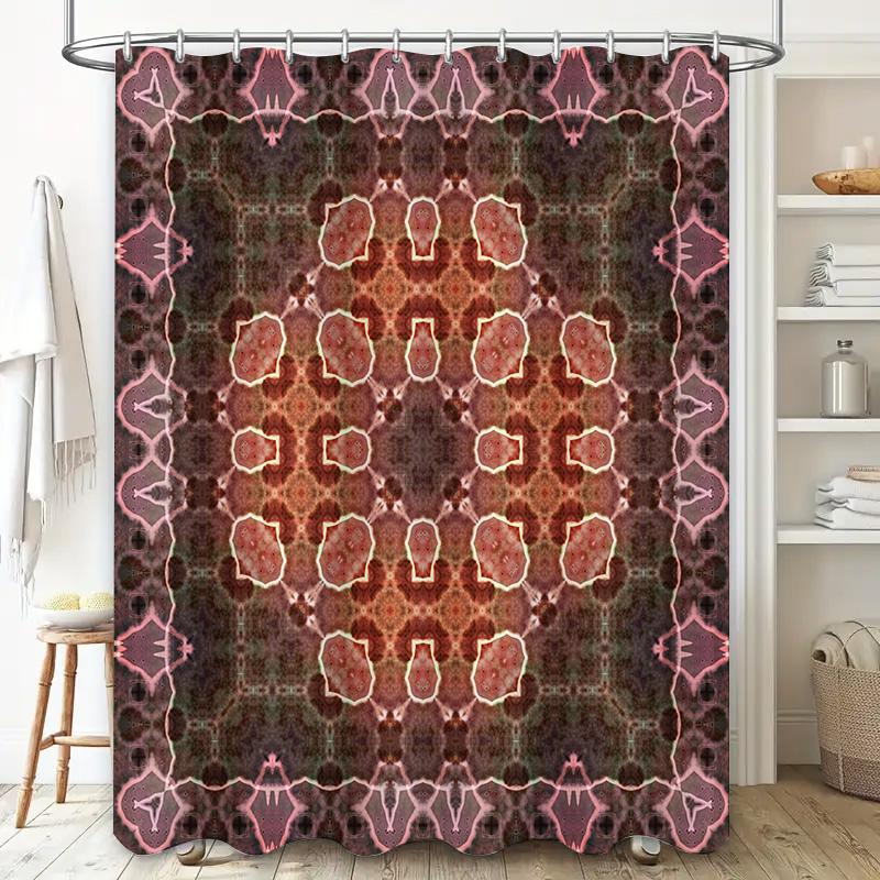 Vibrant Bath Shower CurtainWaterproof Fabric with Pink, Purple Brown Geometric Patterns for Bathroom Decor TaurusDuan Home Decor
