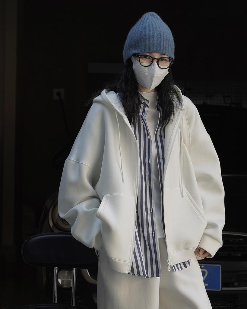 Louvre Ранняя осень Корейский стиль с капюшоном Air Layer кардиган свитер - Свободная повседневная куртка на молнии для женщин