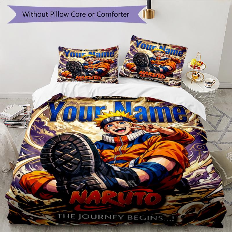 3pcs Custom Name Naruto Adventure Printed Bedding Set Duvet Cover Closure Includes 1 Duvet Cover & 2 Pillowcases, Soft and Comfortable for All Seasons