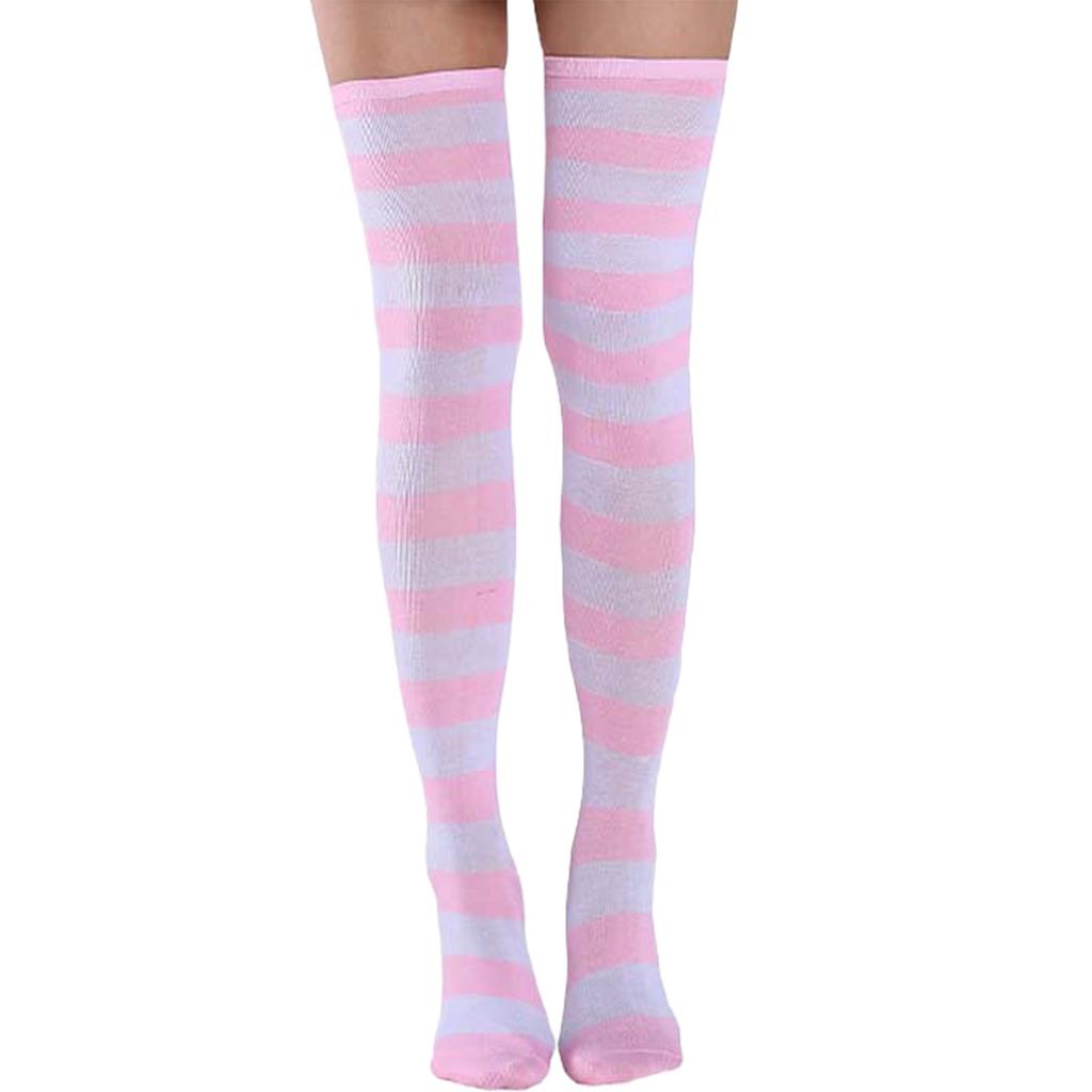 Рождественские носки, полосатые носки до бедра, женские чулки, японские чулки, гольфы, носки для вечеринки на Хэллоуин