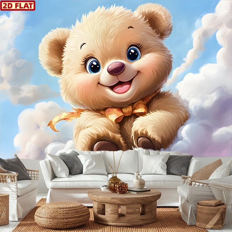 2D flat banner 1 cute cartoon teddy bear polyester banner suitable for home bedroom and party decoration