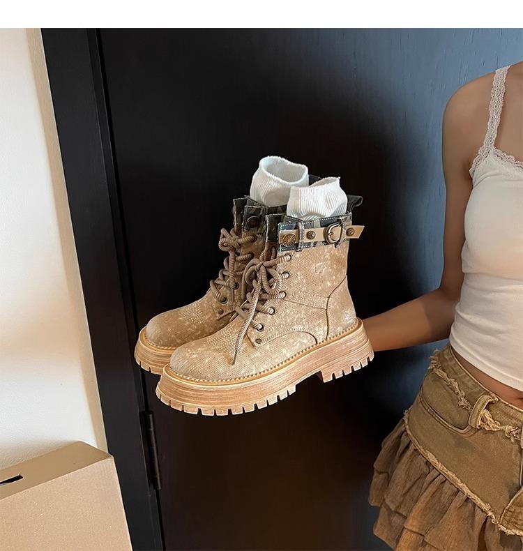 Сапоги Ковбойские сапоги Винтажные дышащие Модные удобные универсальные короткие сапоги Летние толстые женские сапоги Рабочие ботинки в британском стиле