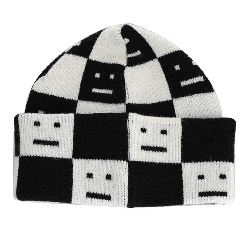 Холодная шляпа женская уличная большая шляпа, теплая на осень и зиму, утолщенная вязаная шапка женская модная защита ушей, смайлик, шерстяная шапка женская