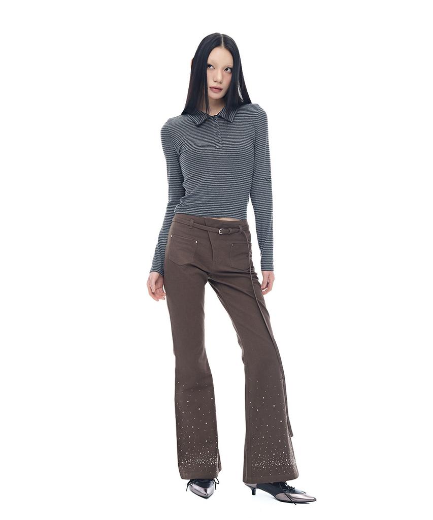 HALF DEVIL US Metallic Pearl Belted Bootcut Pants_Brown