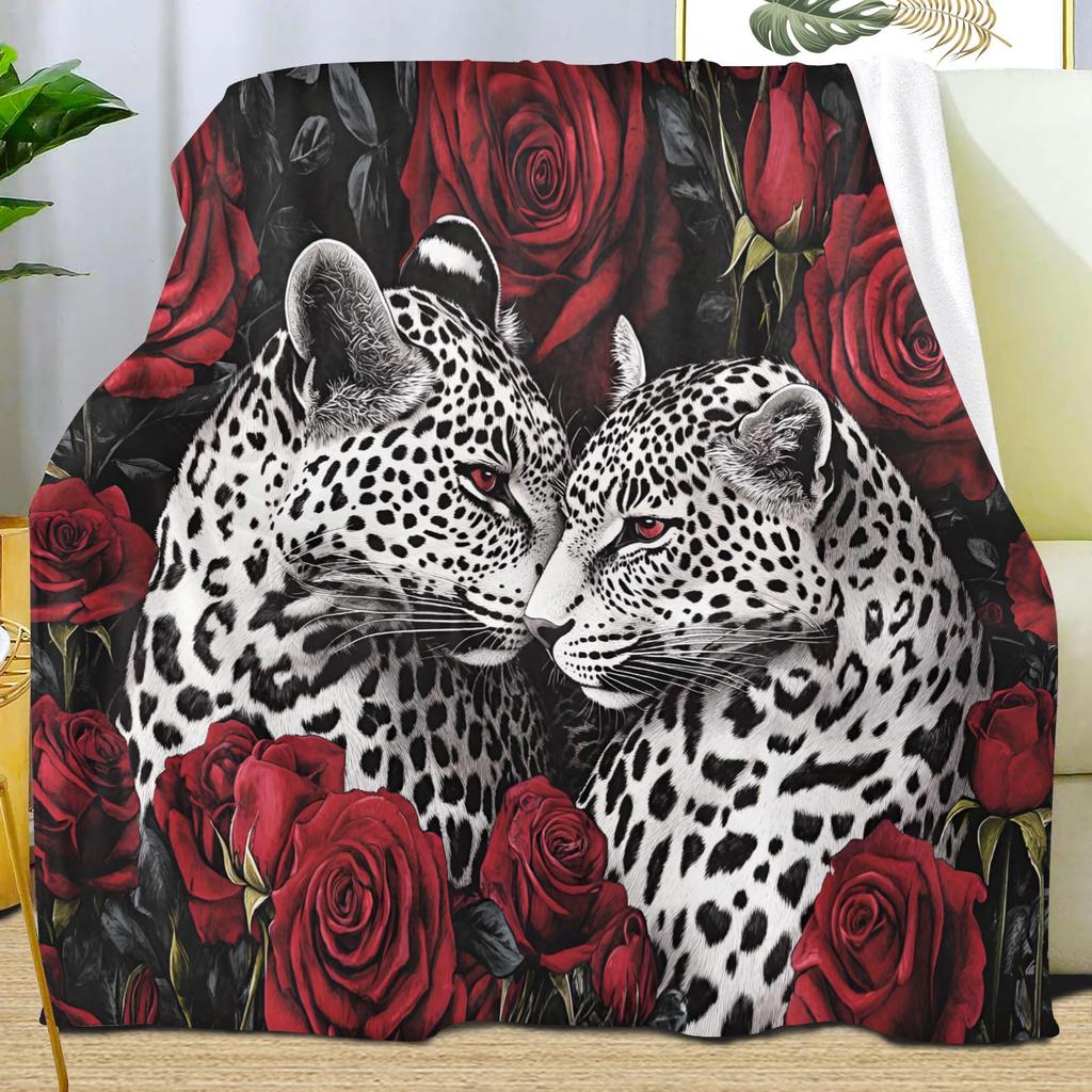 Leopard Print Blanket,Wild Animal Cheetah Throw Blanket,Flower Fleece Blanket for Couch Bed Sofa,Soft Warm Fuzzy Flannel Blanket