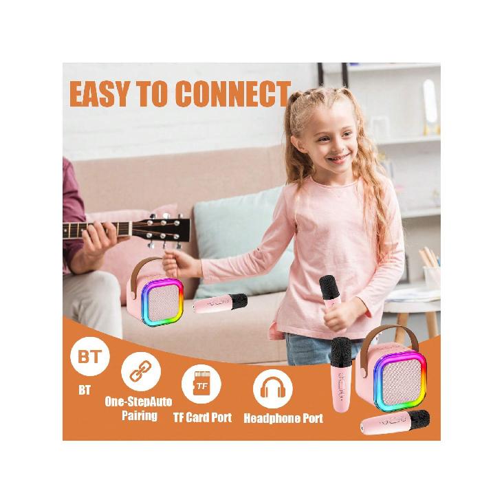 Karaoke Machine, Mini Karaoke Machine with Wireless Microphone, Portable Speaker with Voice Changer Effect and LED Light, Best Gift Toys for Boys and